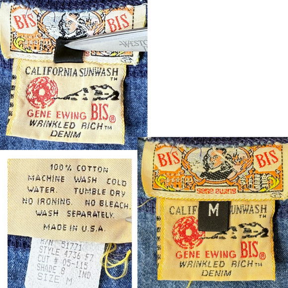 GENE Ewing Bis Wrinkled Rich Denim Top Blue Boatneck Lagenlook USA M Vintage 80s - Picture 2 of 5